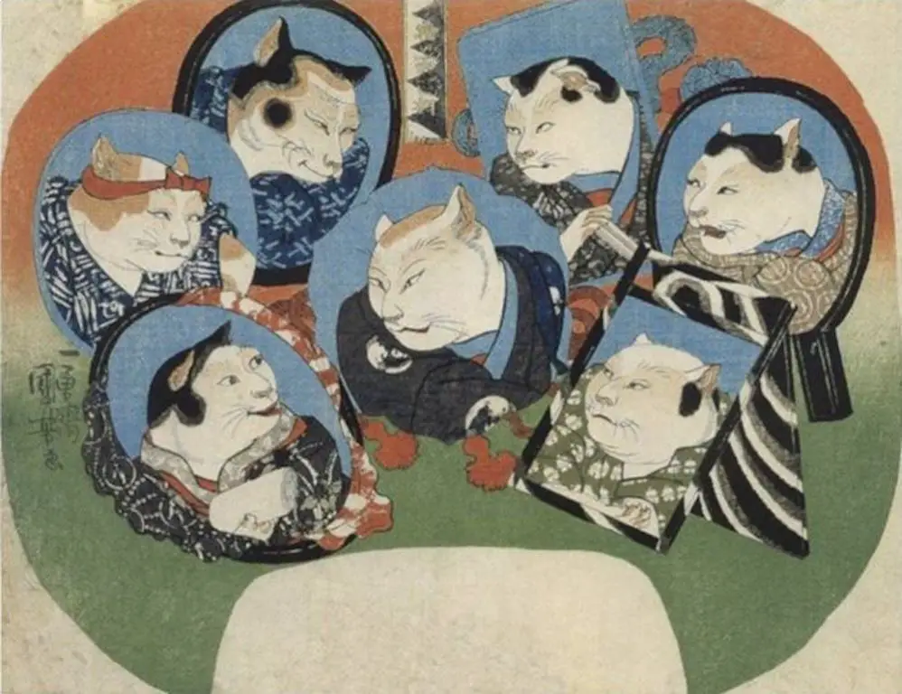 an ancient japanese drawing of a cat monster