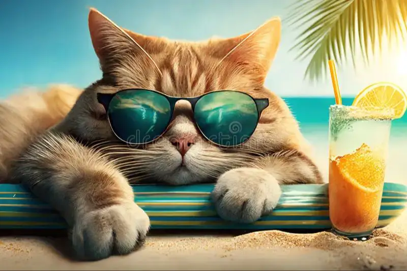 an illustration of a relaxed cool cat in sunglasses