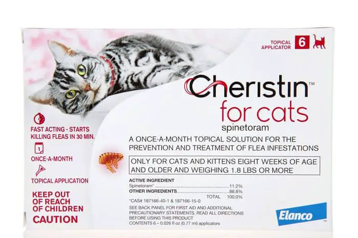 cat flea medicine packaging with expiration date.