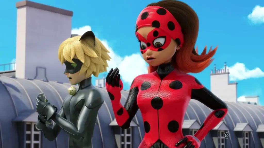 ladybug and cat noir are superheroes with romantic tension but hidden identities.