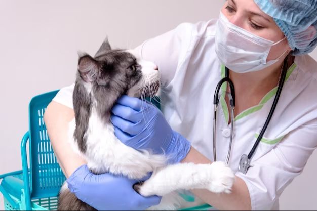 vet examining a cat's face